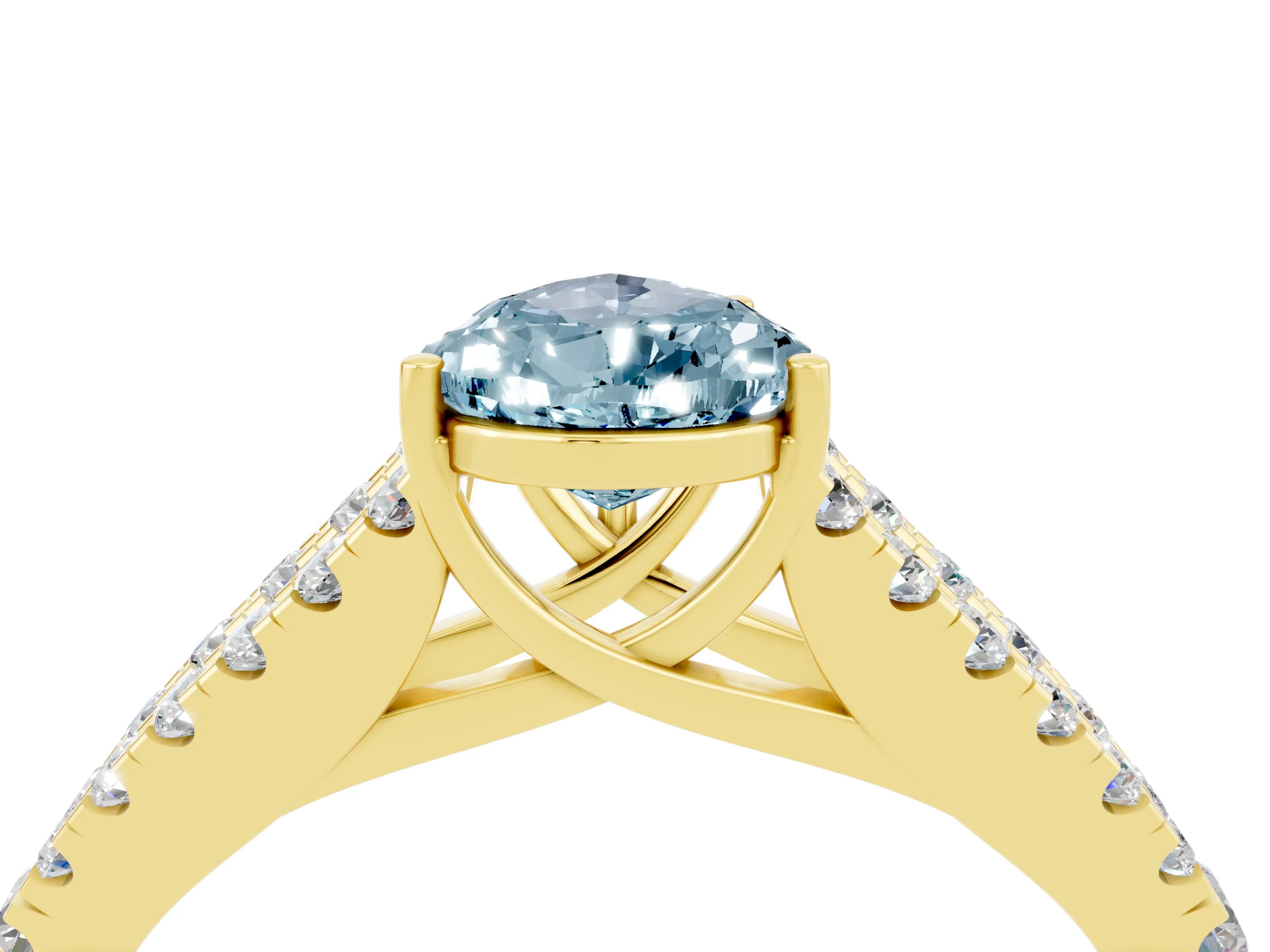 Yellow gold Pear Cut Aquamarine Split Shank Pavé Engagement Ring with Four-Prong Setting_16