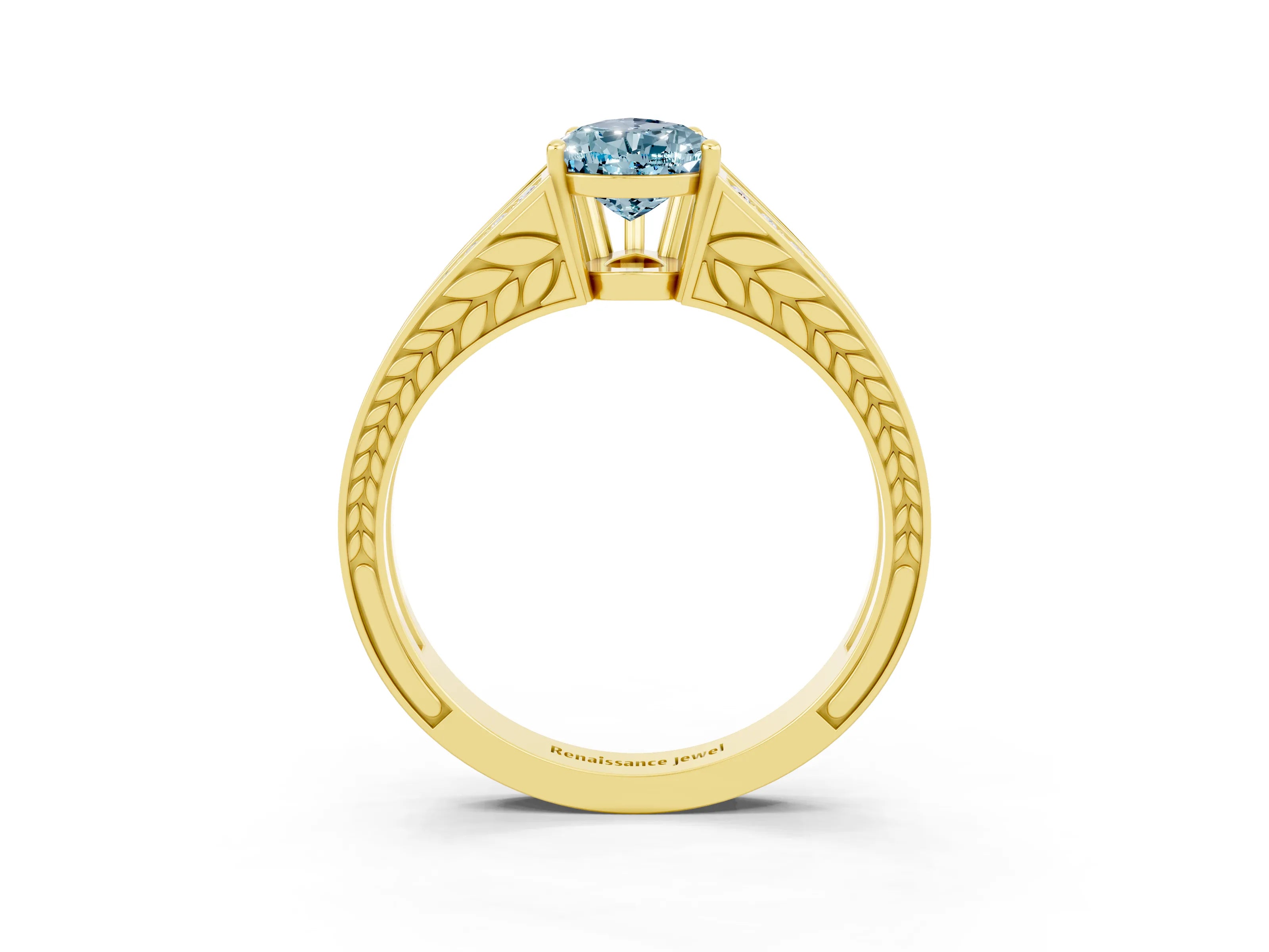Yellow gold Pear Cut Aquamarine Split Shank Ring with Pavé Band and Four-Prong Setting_3