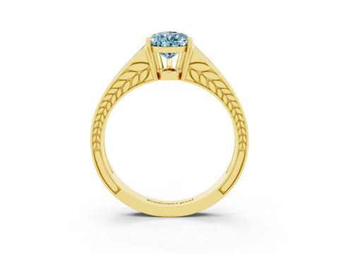 Yellow gold Pear Cut Aquamarine Split Shank Ring with Pavé Band and Four-Prong Setting_3