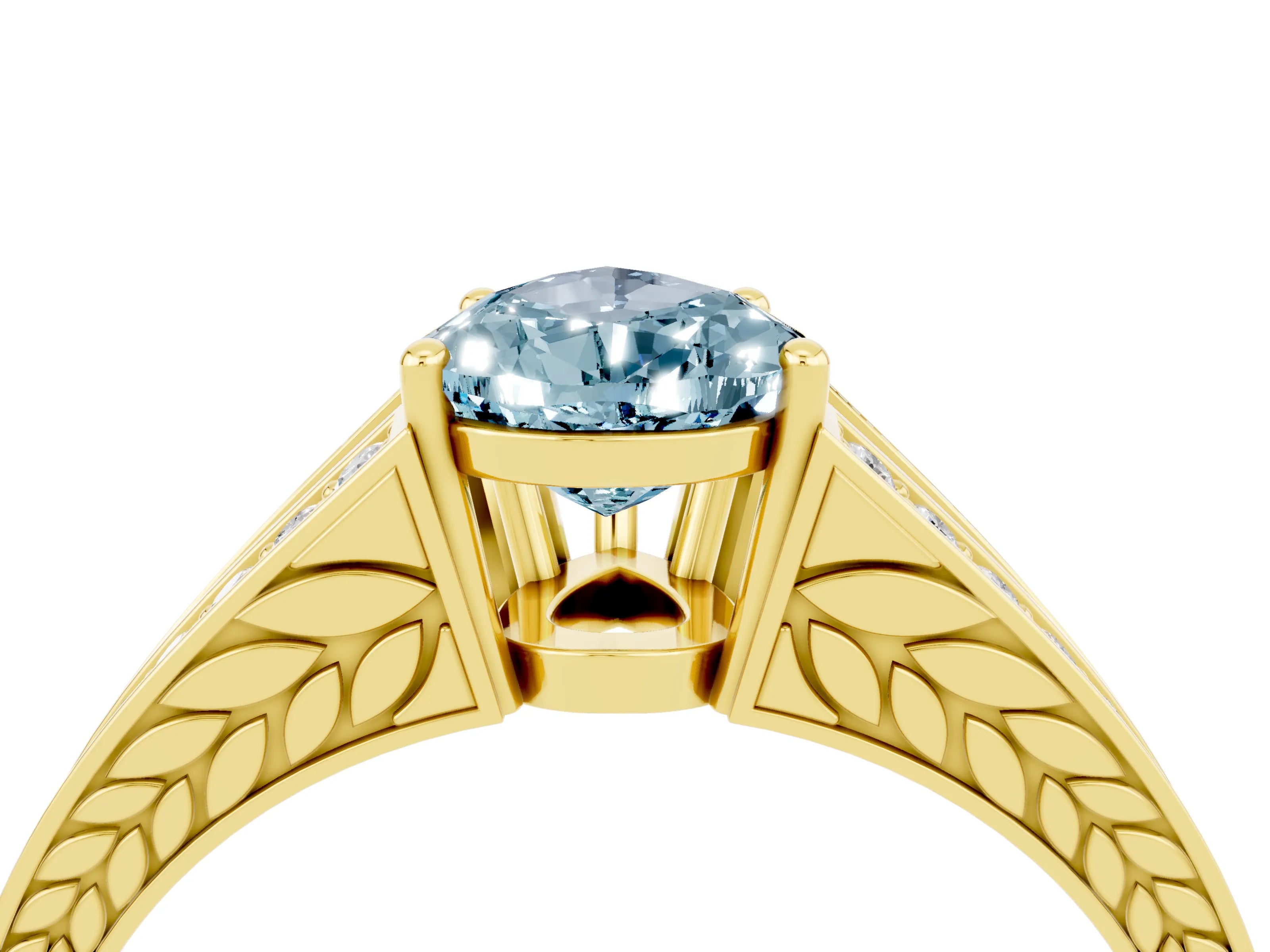 Yellow gold Pear Cut Aquamarine Split Shank Ring with Pavé Band and Four-Prong Setting_4