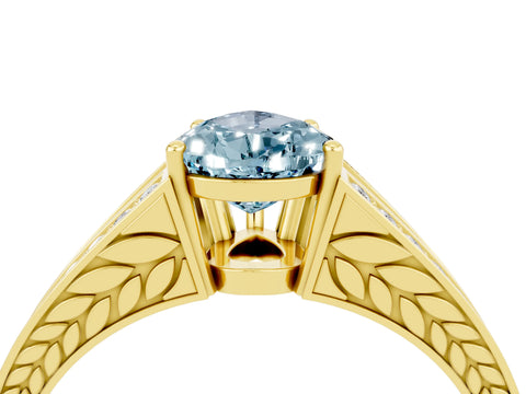 Yellow gold Pear Cut Aquamarine Split Shank Ring with Pavé Band and Four-Prong Setting_4