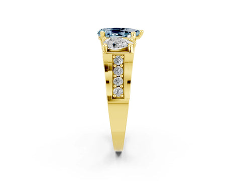 Yellow gold Pear Cut Aquamarine Three-Stone Ring with Channel Set Band and Four-Prong Setting_2