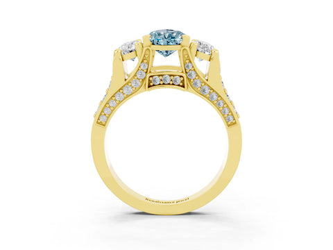 Yellow gold Pear Cut Aquamarine Three-Stone Ring with Channel Set Band and Four-Prong Setting_3
