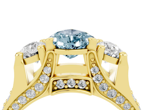 Yellow gold Pear Cut Aquamarine Three-Stone Ring with Channel Set Band and Four-Prong Setting_4