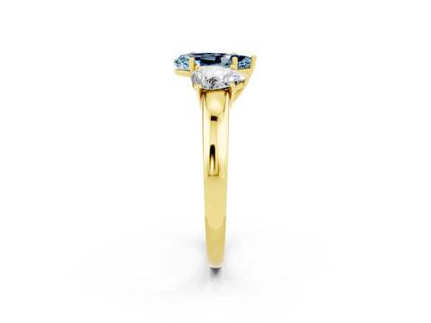 Yellow gold Pear Cut Aquamarine Three-Stone Ring with Four-Prong Setting and Classic Band_2