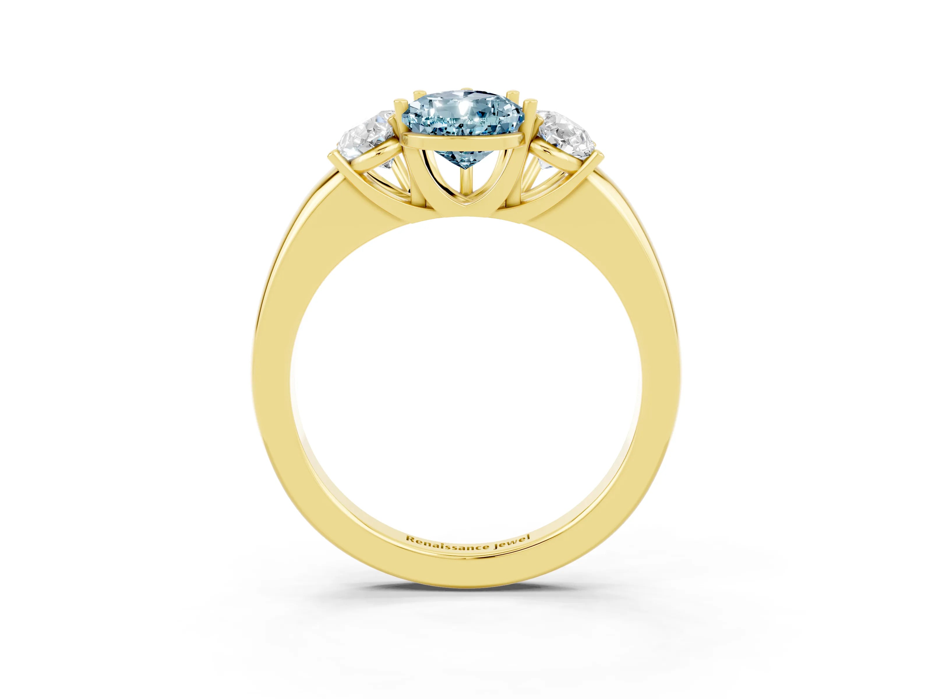 Yellow gold Pear Cut Aquamarine Three-Stone Ring with Four-Prong Setting and Classic Band_3