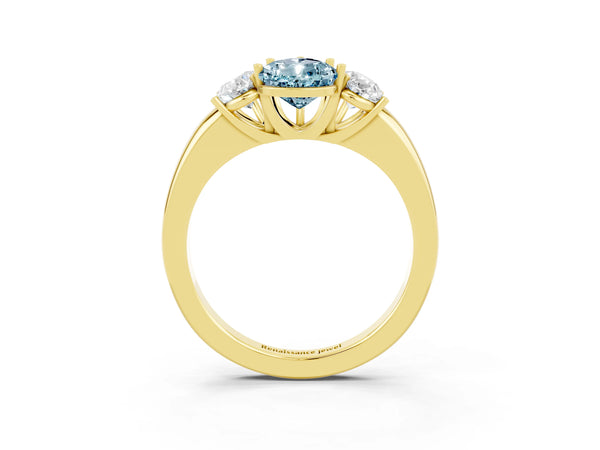 Yellow gold Pear Cut Aquamarine Three-Stone Ring with Four-Prong Setting and Classic Band