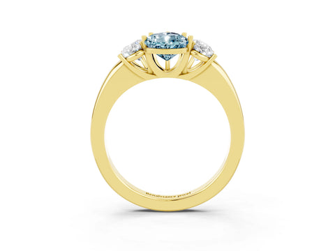 Yellow gold Pear Cut Aquamarine Three-Stone Ring with Four-Prong Setting and Classic Band_3