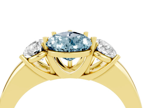 Yellow gold Pear Cut Aquamarine Three-Stone Ring with Four-Prong Setting and Classic Band_4