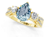 Yellow gold Pear Cut Aquamarine Three-Stone Ring with Pavé Split Shank and Four-Prong Setting_13