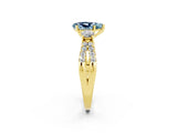 Yellow gold Pear Cut Aquamarine Three-Stone Ring with Pavé Split Shank and Four-Prong Setting_14