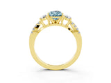 Yellow gold Pear Cut Aquamarine Three-Stone Ring with Pavé Split Shank and Four-Prong Setting_15