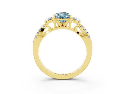 Yellow gold Pear Cut Aquamarine Three-Stone Ring with Pavé Split Shank and Four-Prong Setting_15