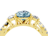 Yellow gold Pear Cut Aquamarine Three-Stone Ring with Pavé Split Shank and Four-Prong Setting_16