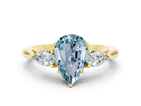 Yellow gold Pear Cut Aquamarine Three-Stone Ring with Pear Side Stones and Four-Prong Setting_12