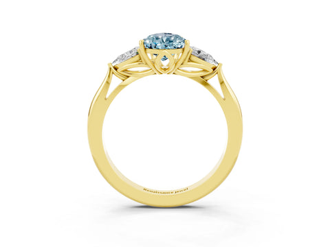 Yellow gold Pear Cut Aquamarine Three-Stone Ring with Pear Side Stones and Four-Prong Setting_15