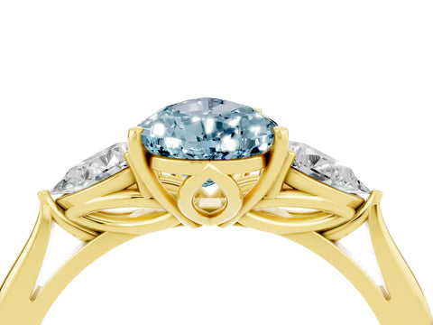 Yellow gold Pear Cut Aquamarine Three-Stone Ring with Pear Side Stones and Four-Prong Setting_16