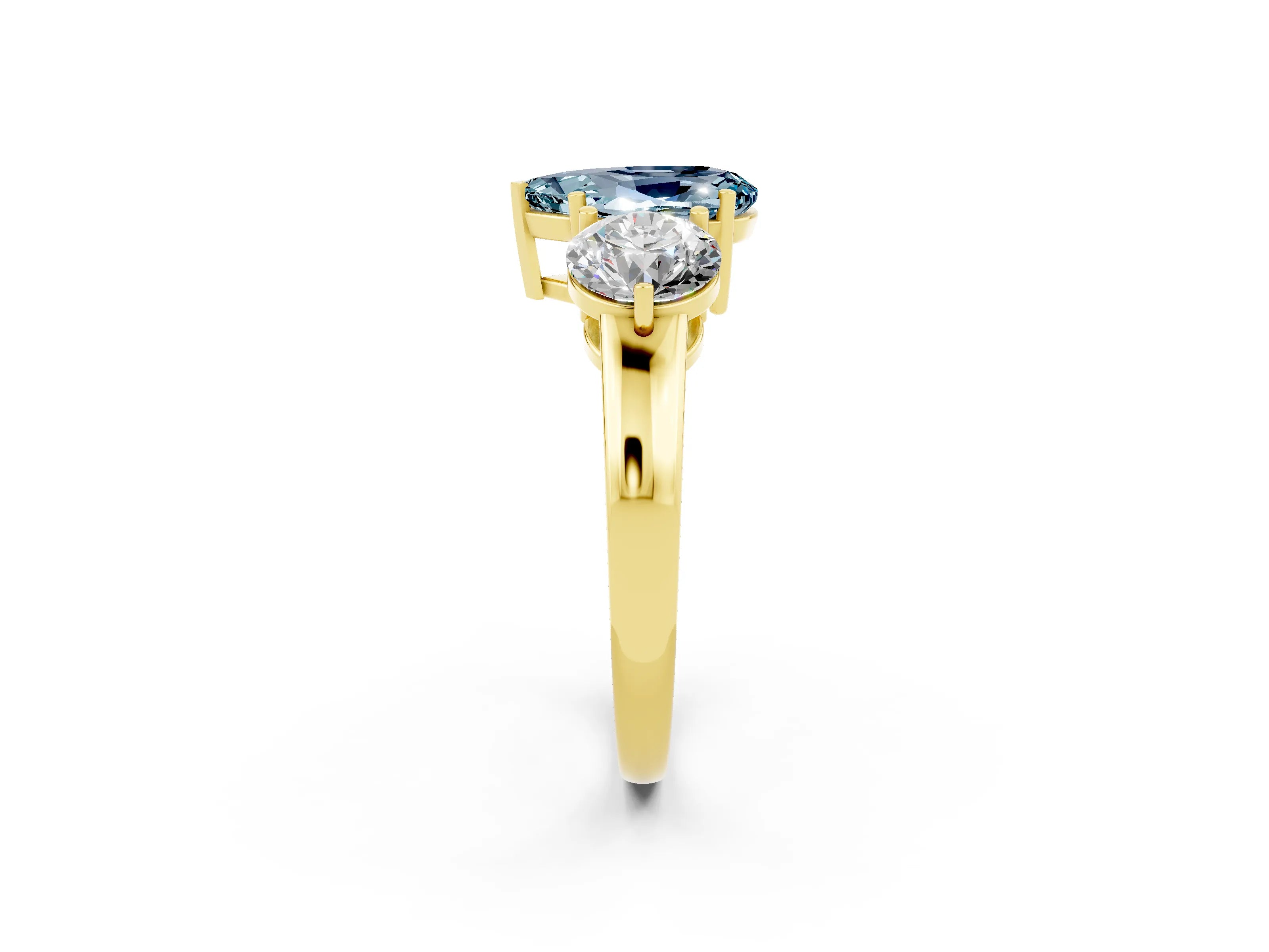 Yellow gold Pear Cut Aquamarine Three-Stone Ring with Prong Setting and Classic Band_2