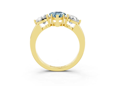 Yellow gold Pear Cut Aquamarine Three-Stone Ring with Prong Setting and Classic Band_3
