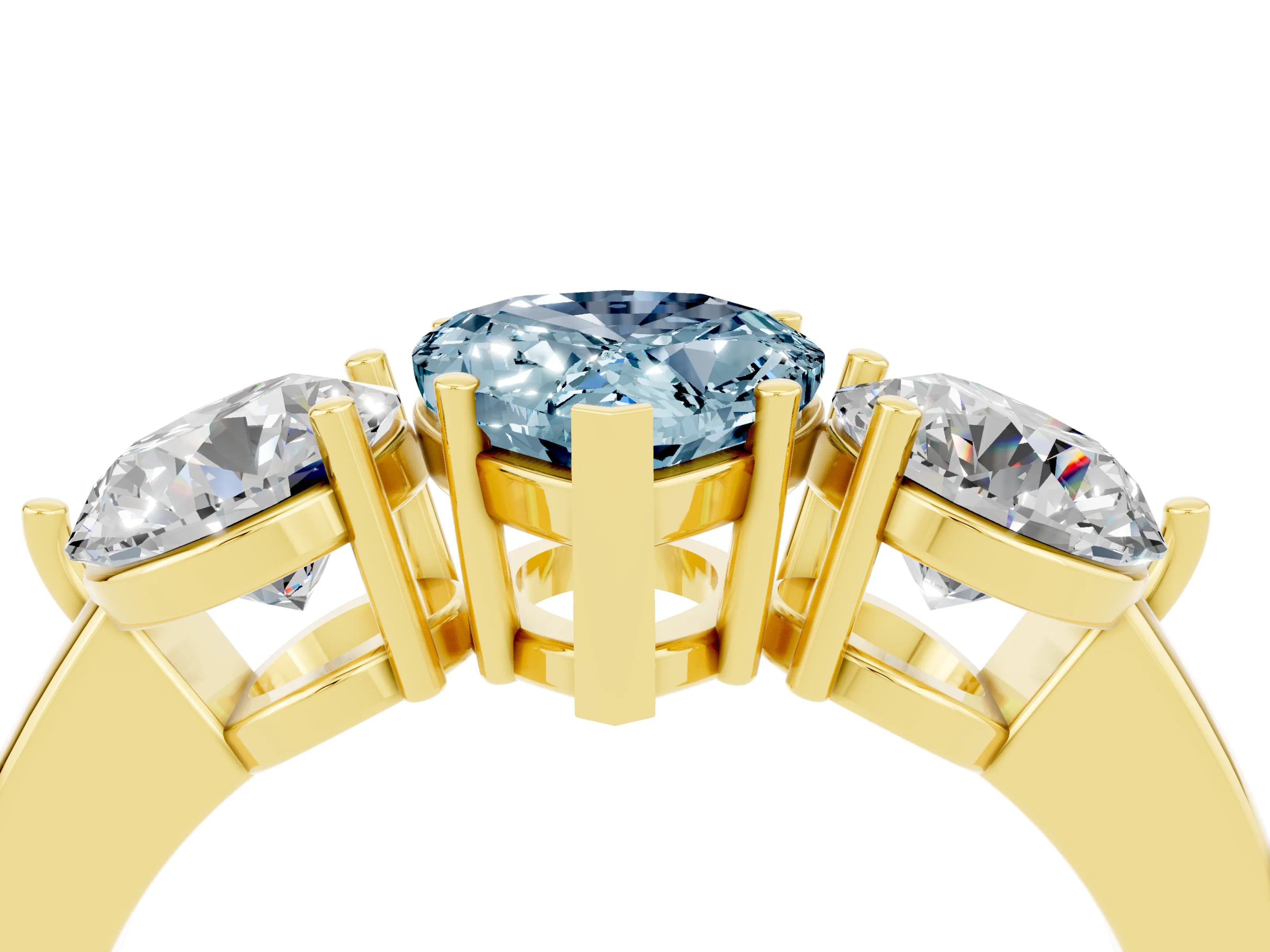 Yellow gold Pear Cut Aquamarine Three-Stone Ring with Prong Setting and Classic Band_4