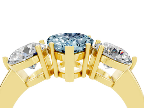Yellow gold Pear Cut Aquamarine Three-Stone Ring with Prong Setting and Classic Band_4