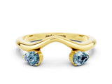 Yellow gold Pear Cut Aquamarine Two-Stone Open Band Ring with Prong Setting_6
