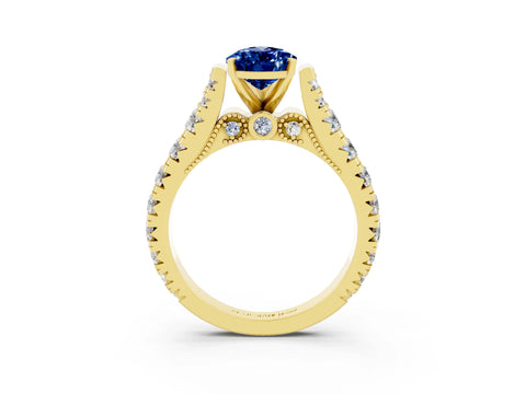 Yellow gold Pear Cut Blue Sapphire Classic Solitaire Ring with Pavé Band and Four-Prong Setting_3