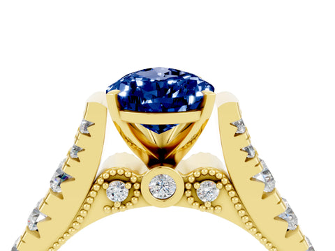 Yellow gold Pear Cut Blue Sapphire Classic Solitaire Ring with Pavé Band and Four-Prong Setting_4