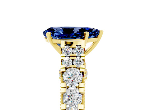 Yellow gold Pear Cut Blue Sapphire Classic Solitaire Ring with Pavé Band and Four-Prong Setting_5