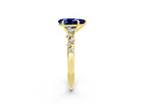 Yellow gold Pear Cut Blue Sapphire Cluster Side Stone Solitaire Ring with Prong Setting_26