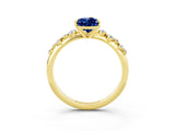 Yellow gold Pear Cut Blue Sapphire Cluster Side Stone Solitaire Ring with Prong Setting_27