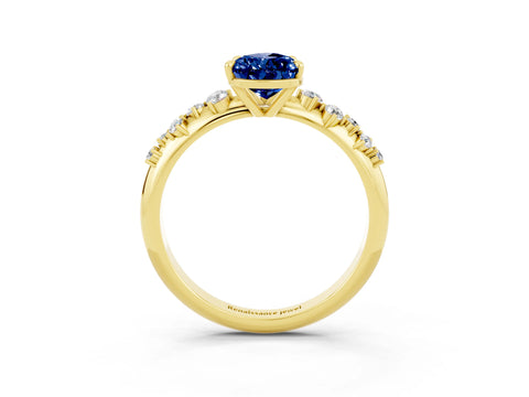 Yellow gold Pear Cut Blue Sapphire Cluster Side Stone Solitaire Ring with Prong Setting_27