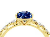 Yellow gold Pear Cut Blue Sapphire Cluster Side Stone Solitaire Ring with Prong Setting_28