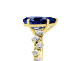 Yellow gold Pear Cut Blue Sapphire Cluster Side Stone Solitaire Ring with Prong Setting_29