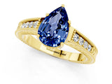 Yellow gold Pear Cut Blue Sapphire Engagement Ring with Milgrain Channel Set Band and Prong Setting_1
