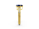 Yellow gold Pear Cut Blue Sapphire Engagement Ring with Milgrain Channel Set Band and Prong Setting_2