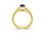 Yellow gold Pear Cut Blue Sapphire Engagement Ring with Milgrain Channel Set Band and Prong Setting_3