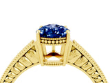 Yellow gold Pear Cut Blue Sapphire Engagement Ring with Milgrain Channel Set Band and Prong Setting_4