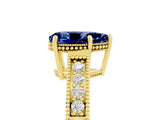 Yellow gold Pear Cut Blue Sapphire Engagement Ring with Milgrain Channel Set Band and Prong Setting_5