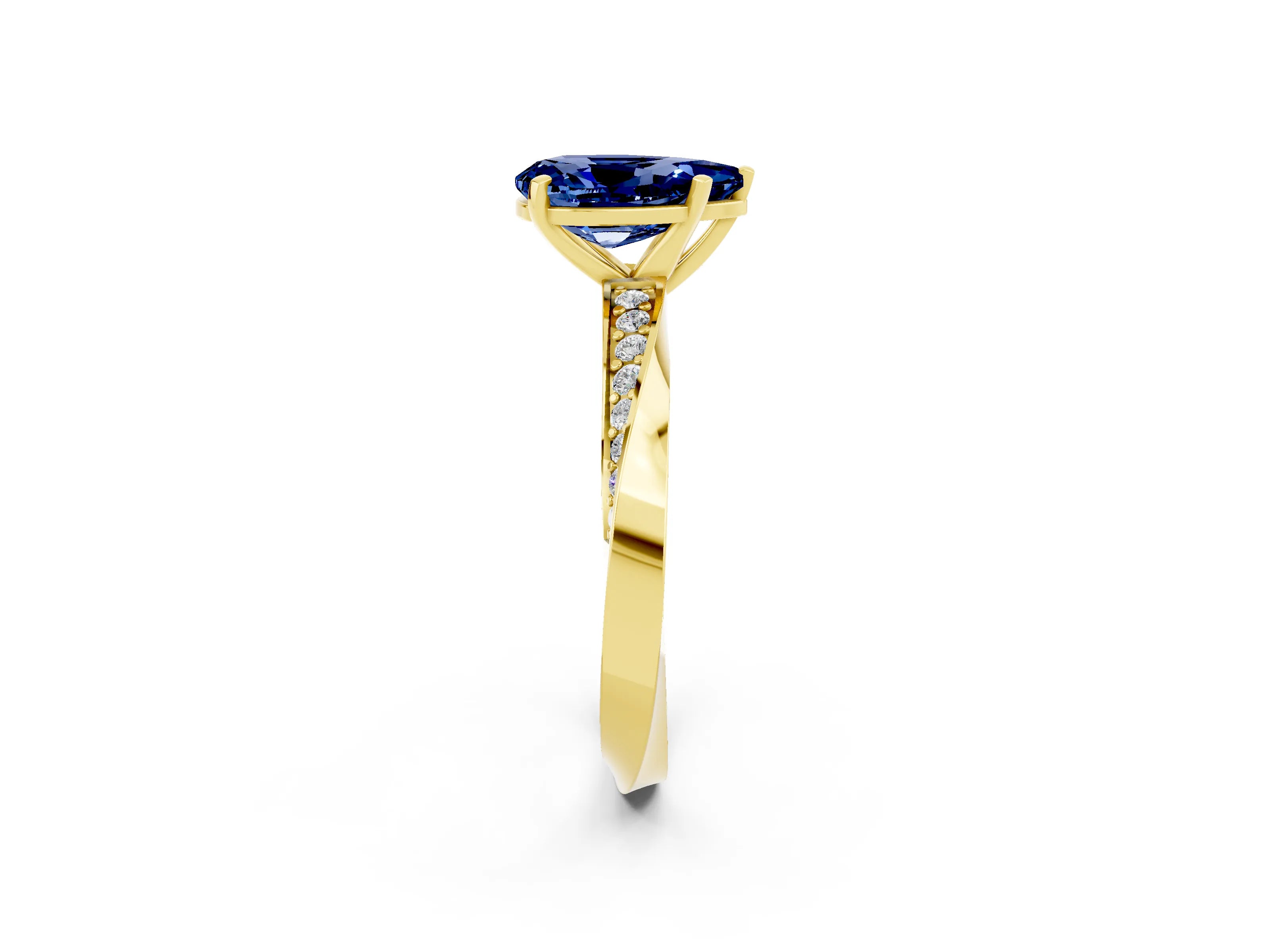 Yellow gold Pear Cut Blue Sapphire Engagement Ring with Side Stone Accents and Four-Prong Setting_29