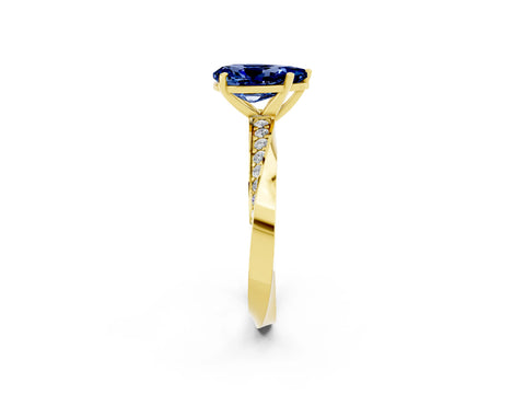 Yellow gold Pear Cut Blue Sapphire Engagement Ring with Side Stone Accents and Four-Prong Setting_29