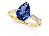 Yellow gold Pear Cut Blue Sapphire Engagement Ring with Side Stone Accents and Four-Prong Setting_61