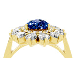 Yellow gold Pear Cut Blue Sapphire Floral Double Halo Engagement Ring with Prong Setting_40