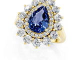 Yellow gold Pear Cut Blue Sapphire Floral Double Halo Engagement Ring with Prong Setting_49