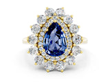 Yellow gold Pear Cut Blue Sapphire Floral Double Halo Engagement Ring with Prong Setting_60
