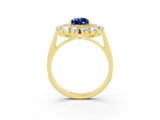 Yellow gold Pear Cut Blue Sapphire Floral Double Halo Engagement Ring with Prong Setting_63