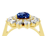 Yellow gold Pear Cut Blue Sapphire Floral Double Halo Engagement Ring with Prong Setting_64