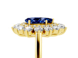 Yellow gold Pear Cut Blue Sapphire Floral Double Halo Engagement Ring with Prong Setting_65