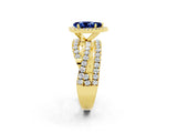 Yellow gold Pear Cut Blue Sapphire Halo Ring with Round Split Shank and Prong Setting_50