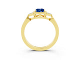Yellow gold Pear Cut Blue Sapphire Halo Ring with Tapered Band and Four-Prong Setting_3